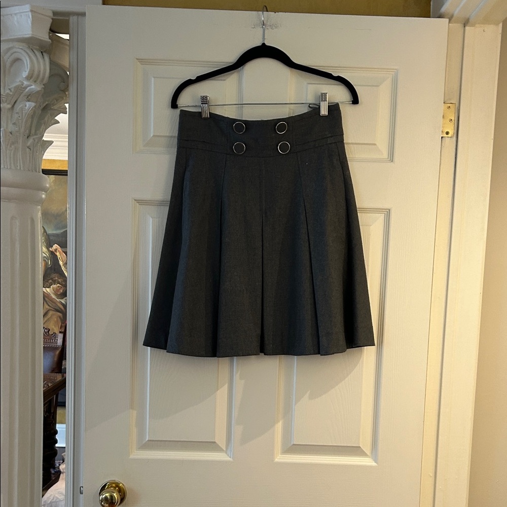French Connection Charcoal Pleated Skater Skirt with Ring Detail